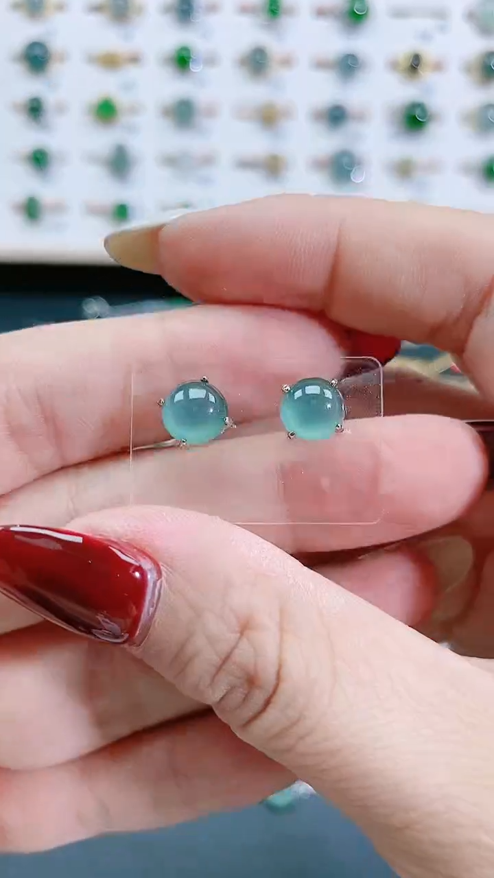 翡翠银S925镶嵌耳饰天然翡翠