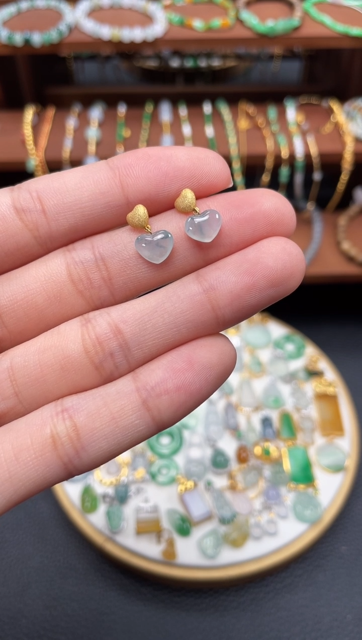 【闪购商品】翡翠耳钉18K金镶嵌2个 JK678