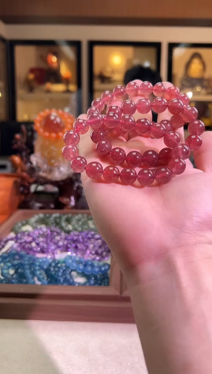 未镶嵌手链石英质玉12.5mm+鸽血红草莓晶（多样性发一）