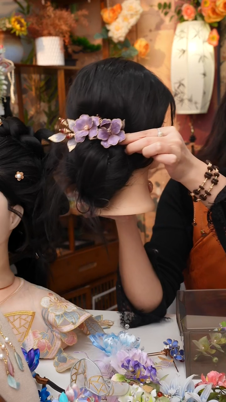 纯铜锆石925银锦簪阁非遗绒花