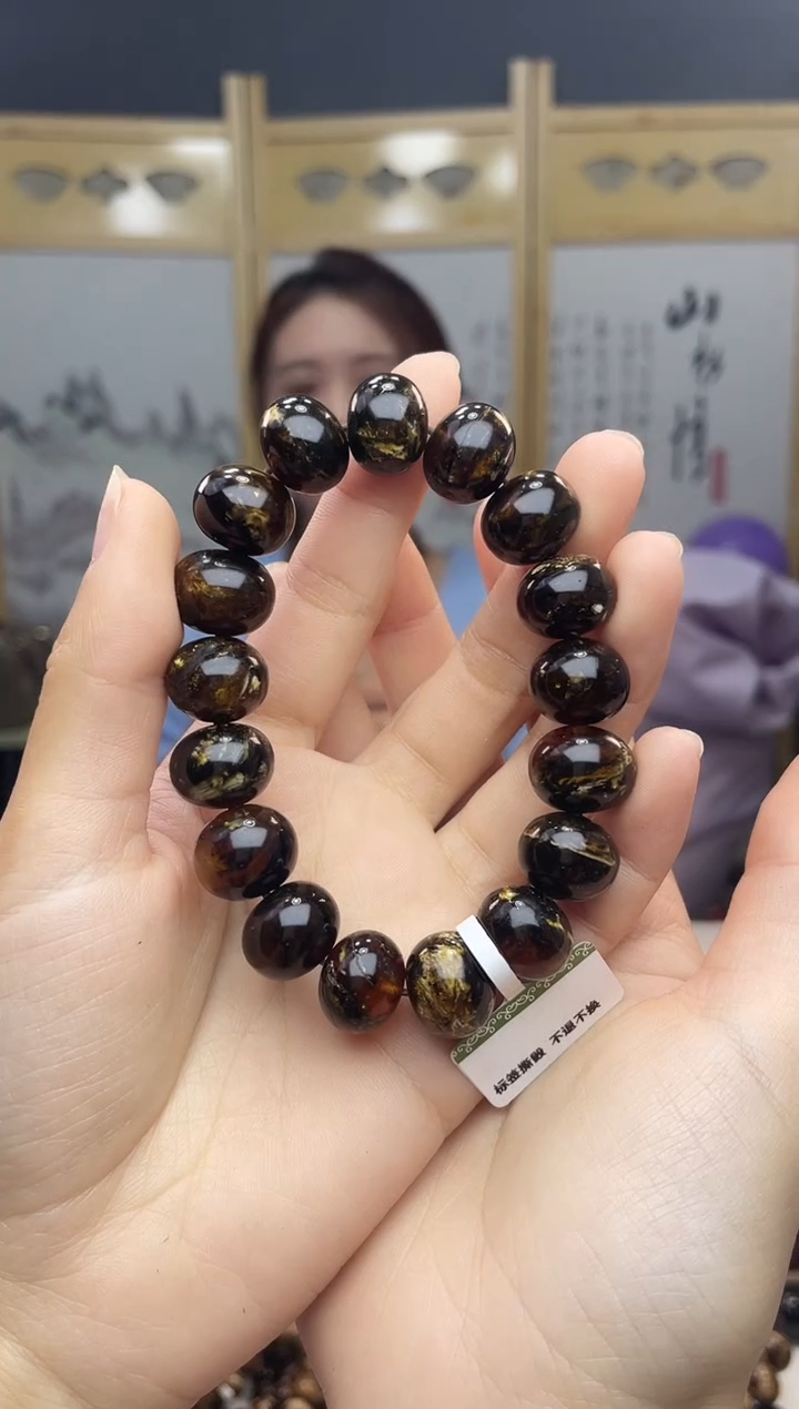 【闪购商品】琥珀裸石未镶嵌14+黑花手串