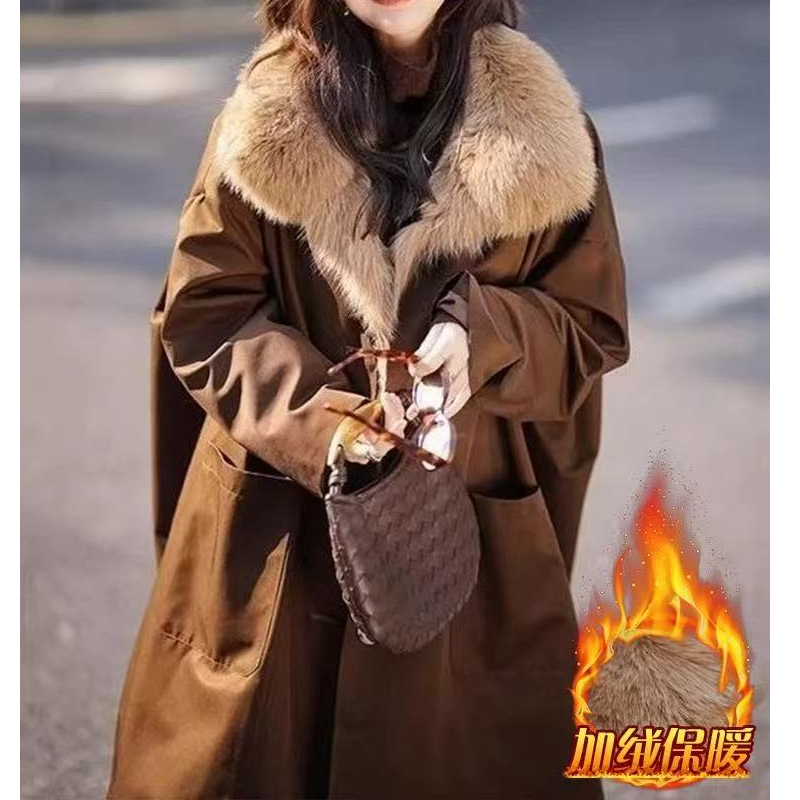 5936#2025冬天新款加绒加厚外套韩版大毛领毛呢外套