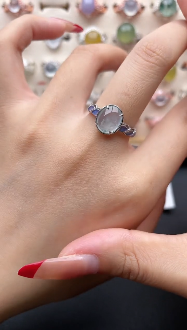 【闪购商品】翡翠戒指银S925镶嵌一物一证一礼盒