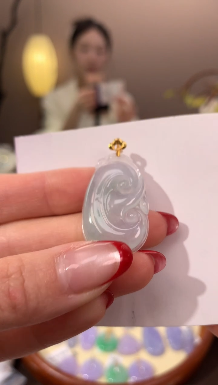 【闪购商品】翡翠颈饰18K金镶嵌天然缅甸a货翡翠