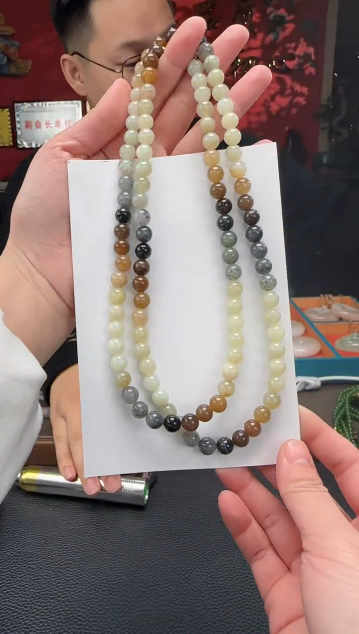 【闪购商品】和田玉颈饰未镶嵌楼兰三色108颗多圈卡8