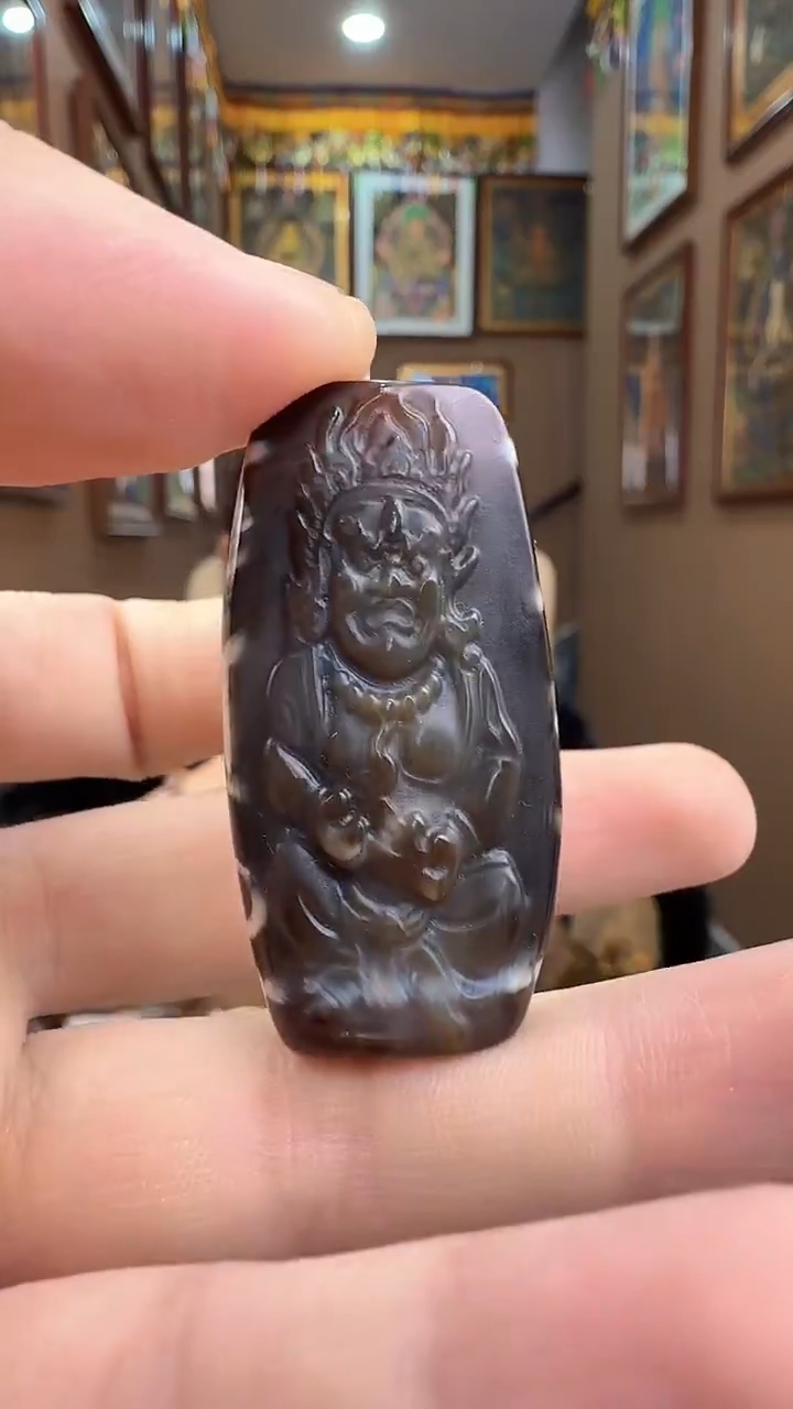 吊坠黑财神天珠-热供纯手绘唐卡