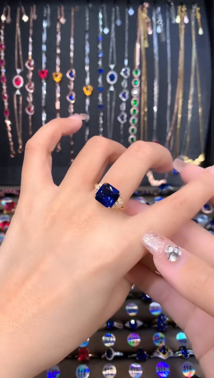 【闪购商品】蓝宝石戒指银S925镶嵌金色