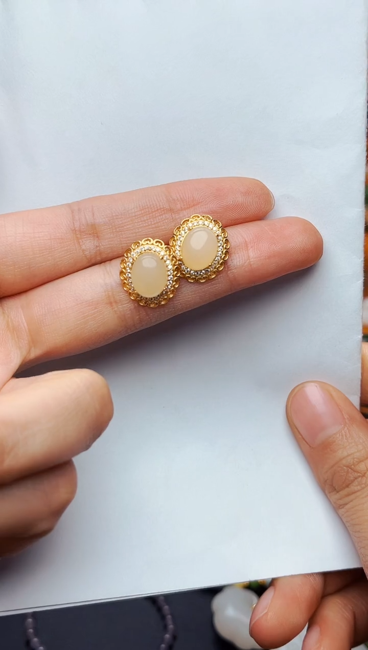 【闪购商品】和田玉耳饰银S925镶嵌耳钉