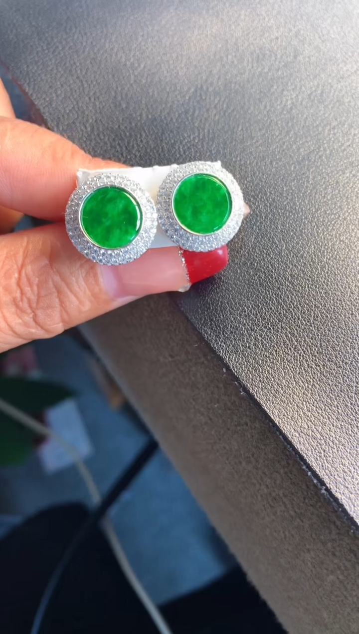 【闪购商品】翡翠耳饰银S925镶嵌缅甸天然A货翡翠