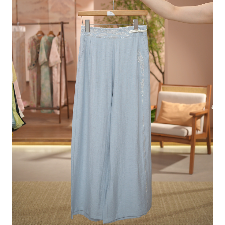 《空山烬雨-休闲裤》新中式夏季新款设计感高腰刺绣透气显瘦休闲