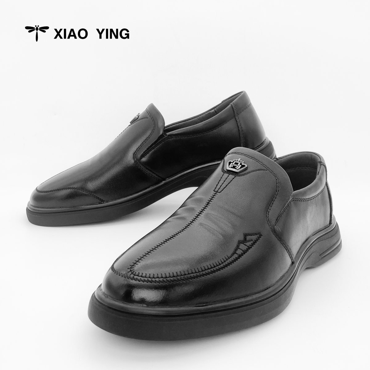 XIAOYING2025新款高端定制设计款百搭透气舒适圆头真皮皮鞋788507