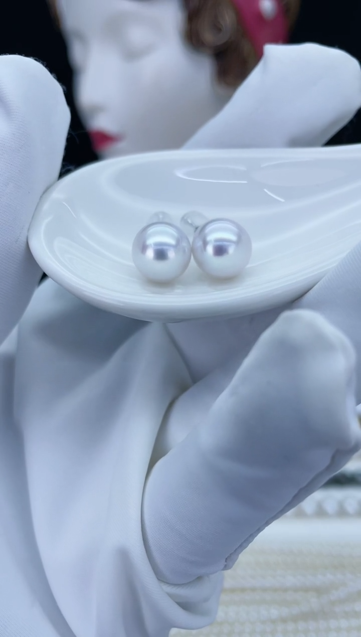 【闪购商品】海水珍珠耳饰18K金镶嵌海水澳白珍珠耳饰10-11mm