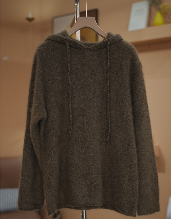 100山羊绒连帽帽衫拉绒秋冬款女士慵懒简约厚款毛针织衫