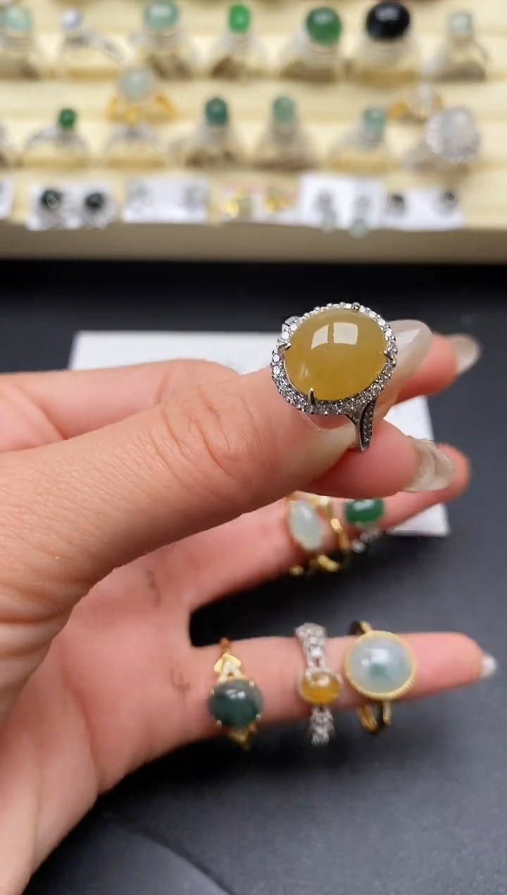 【闪购商品】翡翠戒指银S925镶嵌缅甸翡翠1  3+1