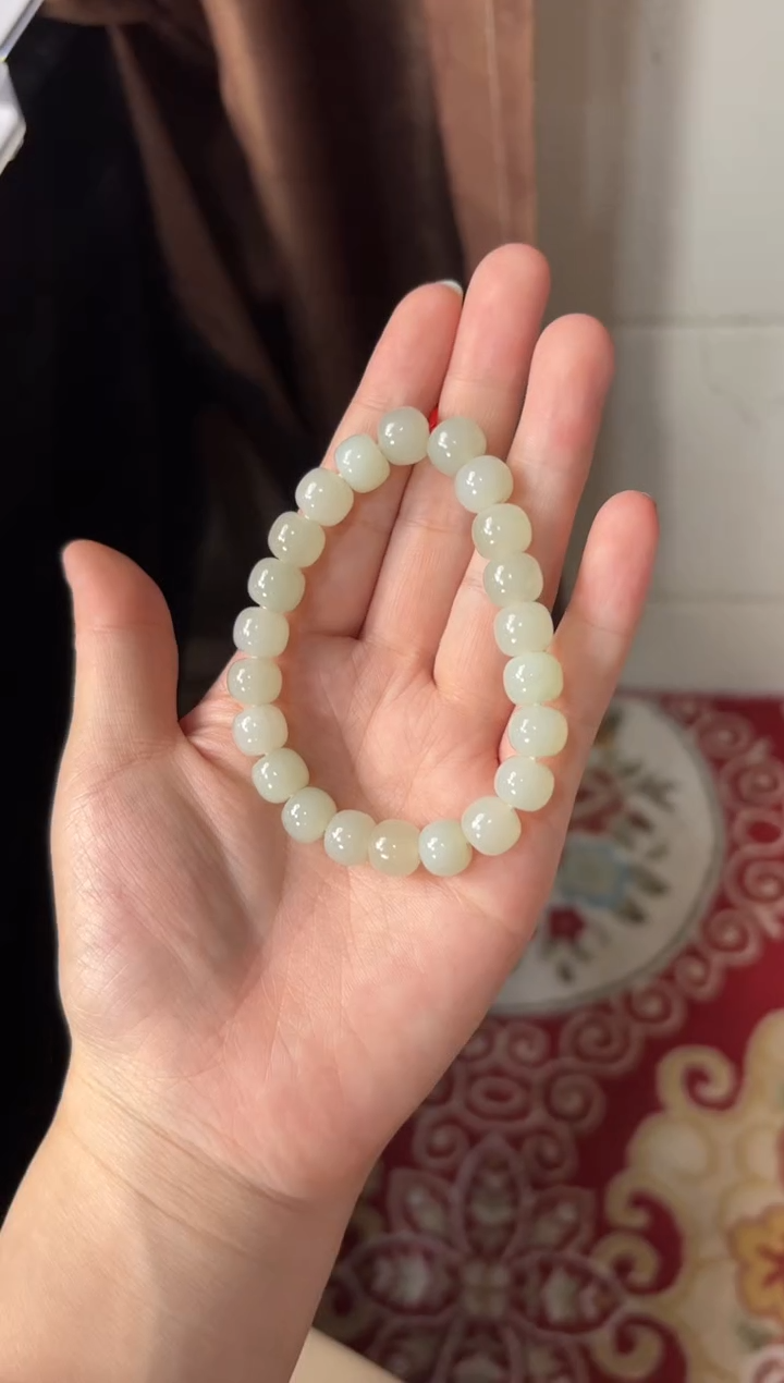 【闪购商品】和田玉手串未镶嵌且末微色差近矿卡10老型珠