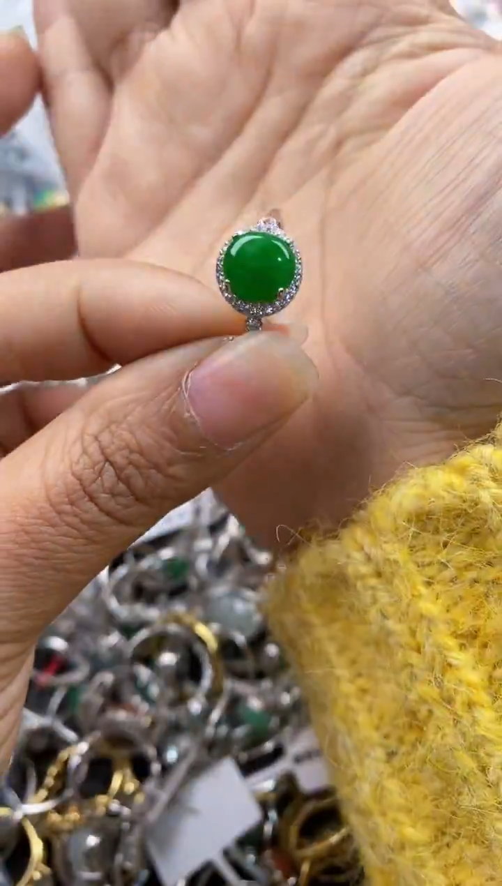银S925镶嵌戒指翡翠666---10