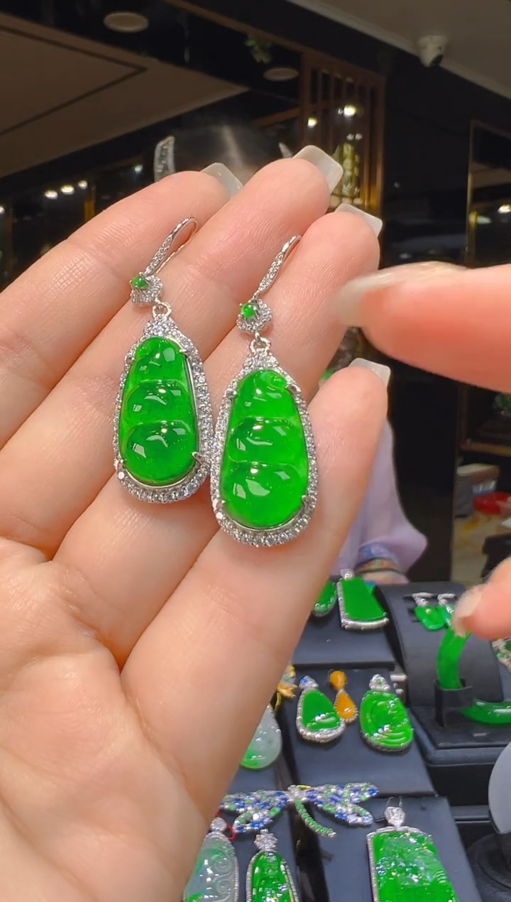 银S925镶嵌翡翠耳饰015（多样性发其一）