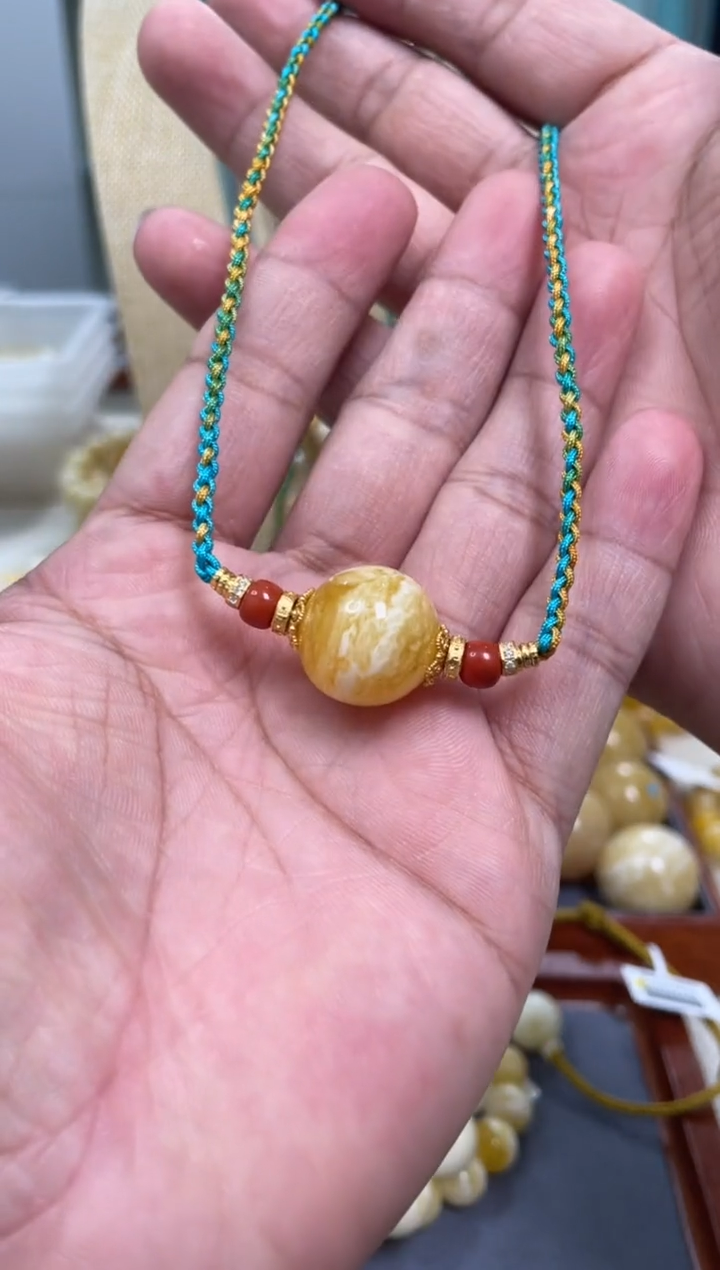 【闪购商品】琥珀颈饰未镶嵌原矿俄料蜜蜡圆珠16mm锁骨链