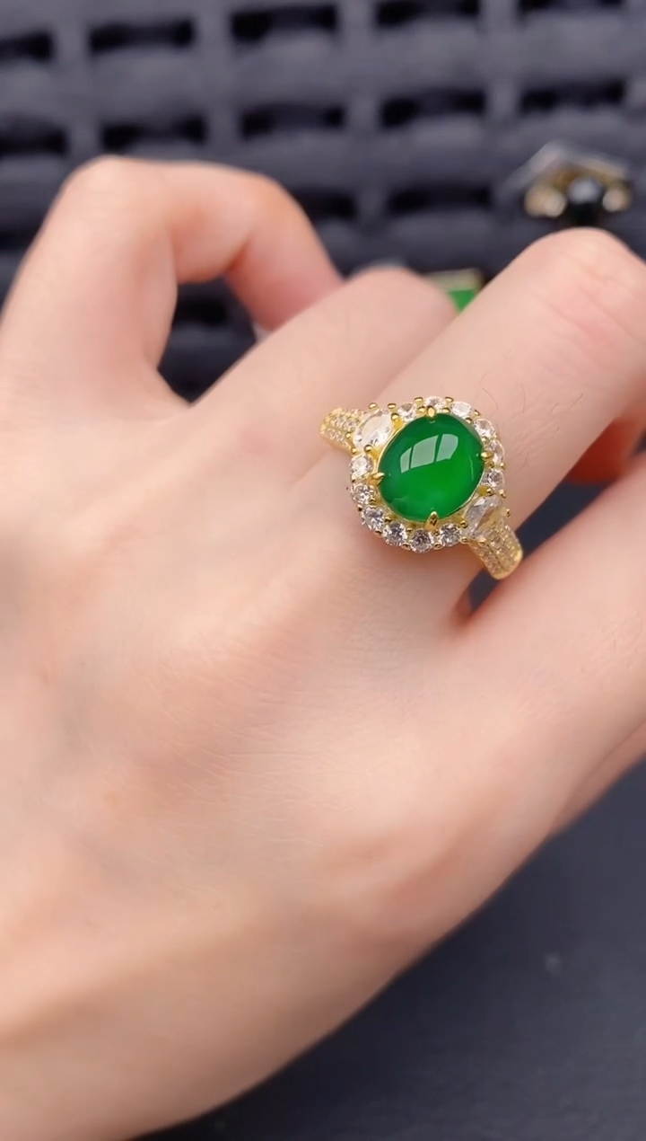 银S925镶嵌戒指翡翠天然a货翡翠527