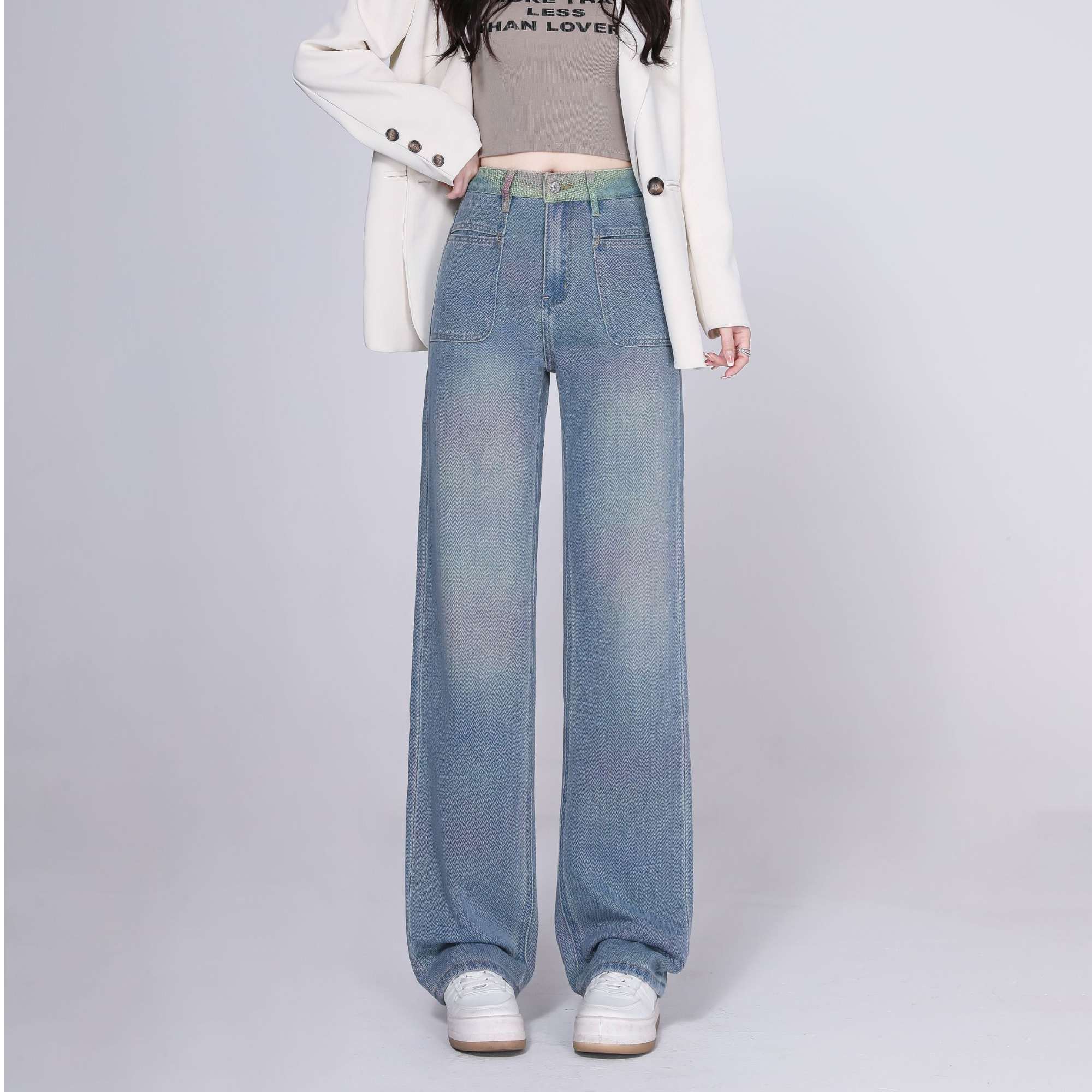 2025春季新款高腰窄版直筒裤显瘦百搭时尚女士牛仔裤休闲女裤