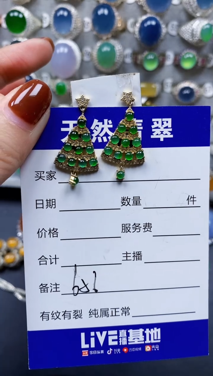 翡翠银S925镶嵌耳饰656