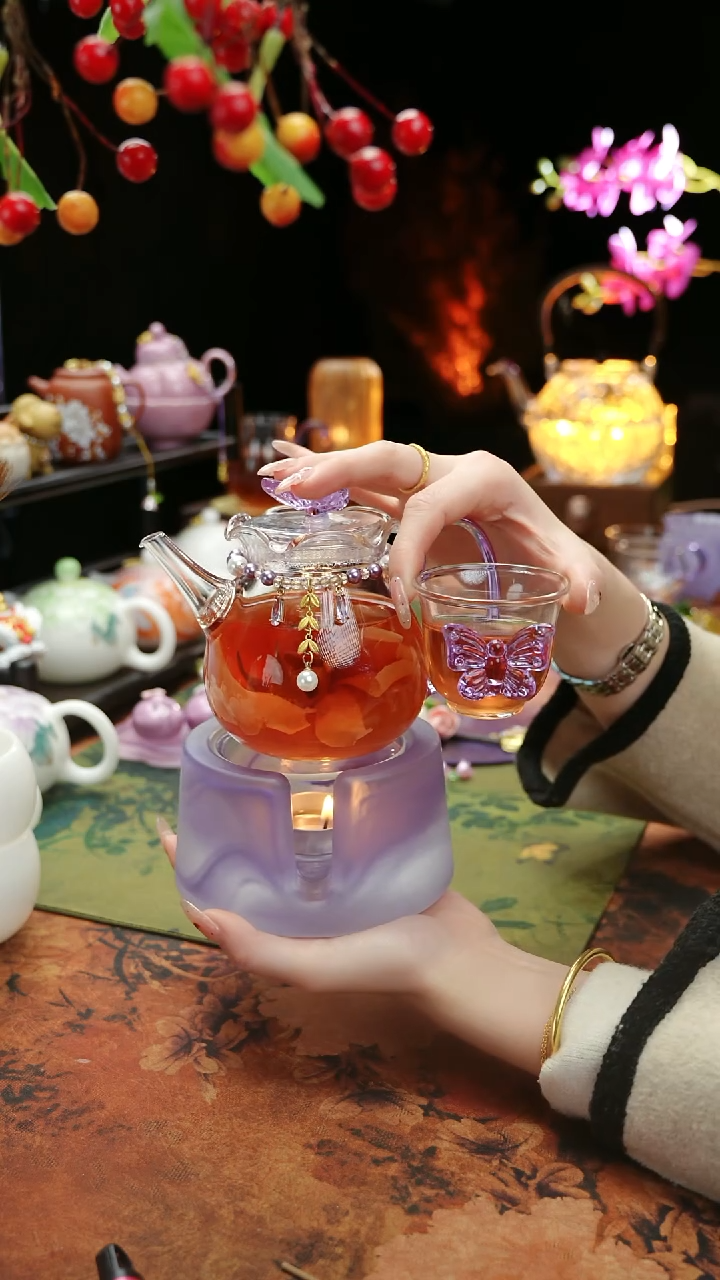 【闪购商品】紫色温茶台+茶壶+链子+杯子