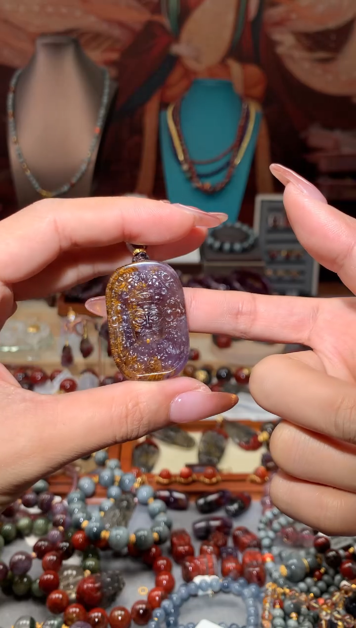 未镶嵌珠宝半成品水晶极光紫钛扎基吊坠