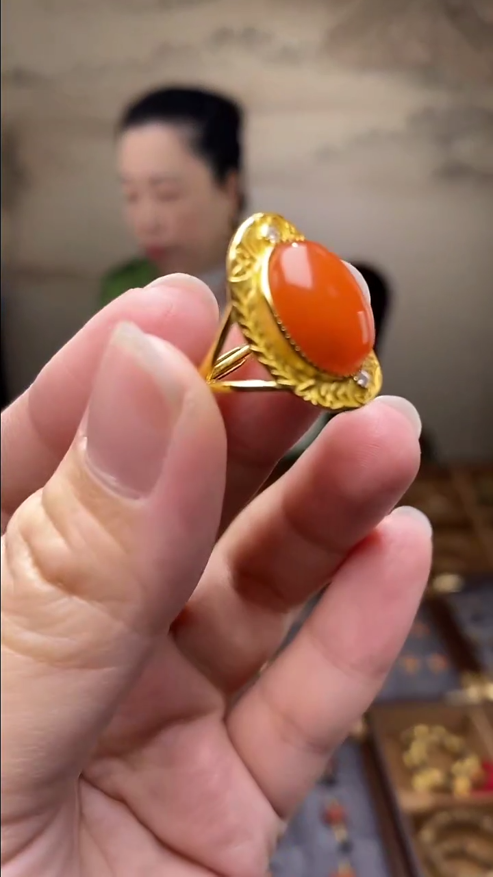 银S925镶嵌南红玛瑙戒指JZ3886