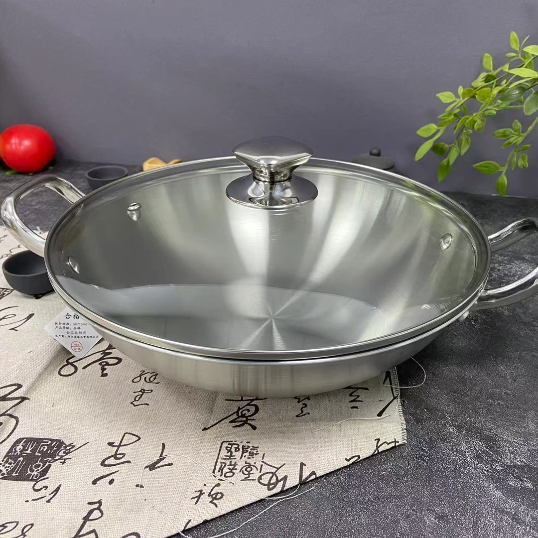 【传家锅厂家直销】30cm双耳白板炒锅 送 蒸格 送玻璃盖