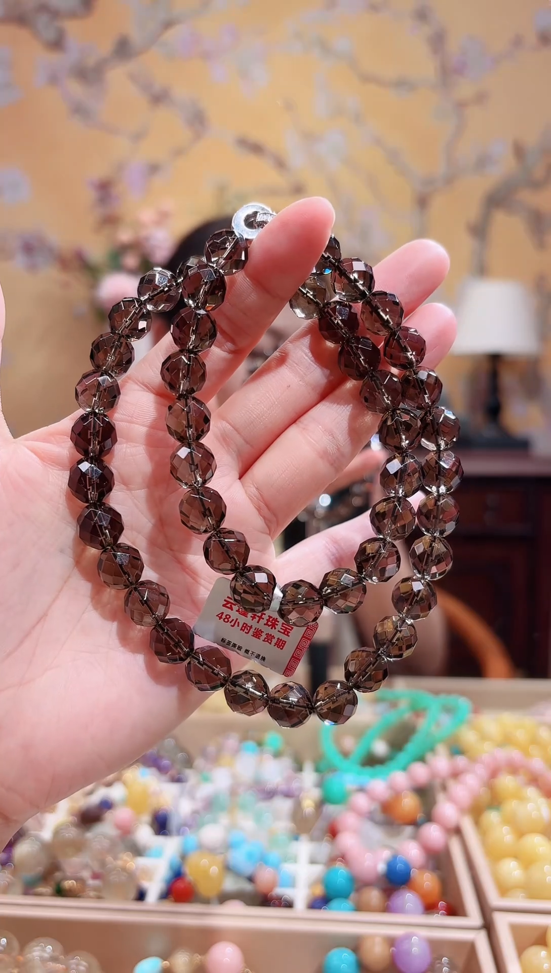 颈饰银S925镶嵌水晶天然茶晶设计款项链10+