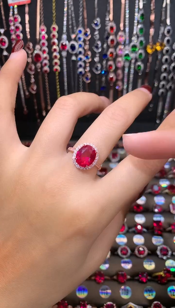 【闪购商品】红宝石戒指银S925镶嵌玫瑰金