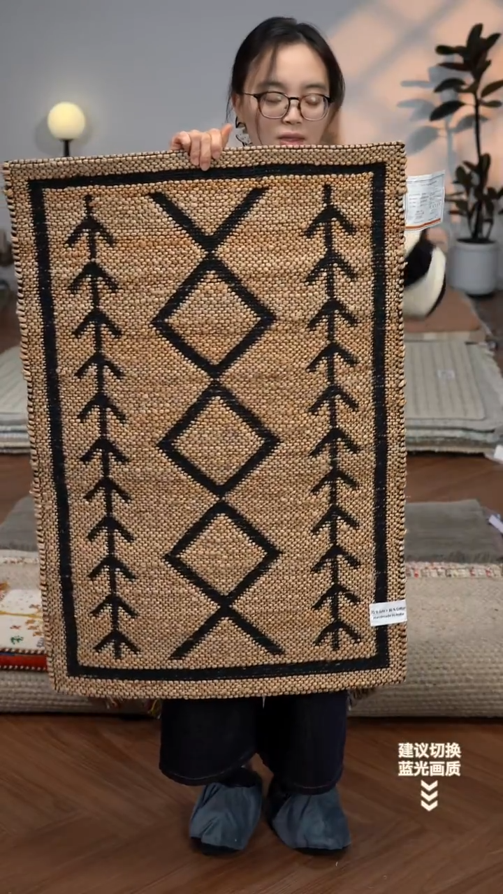 黄麻【60*90】印度进口黄麻地毯【黑色鱼骨条纹】