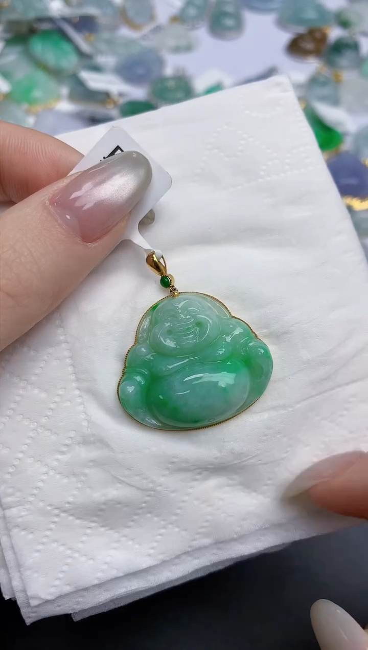 【闪购商品】翡翠颈饰18K金镶嵌天然缅甸翡翠A货