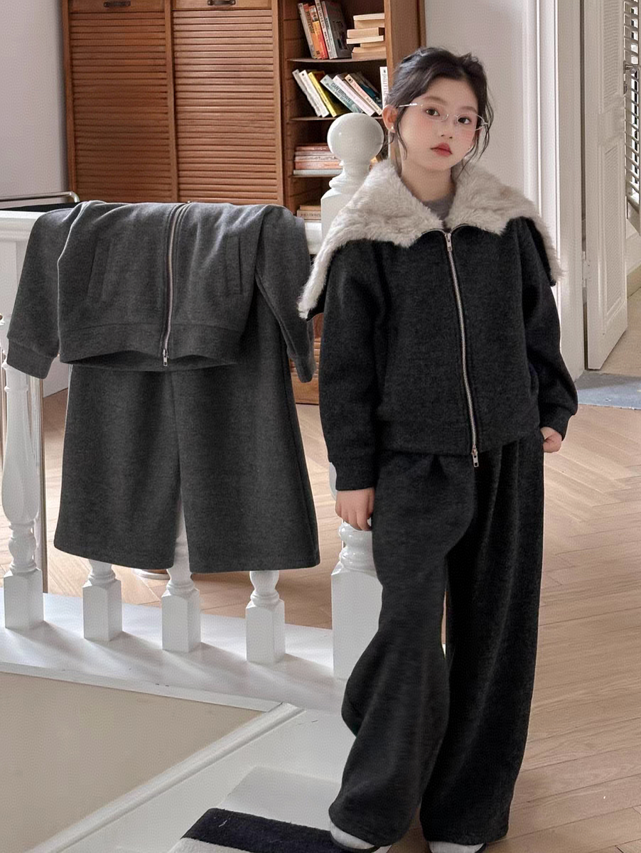 【实体店】2025韩版女童新款加绒加厚套装连帽洋气拉链两件套865122