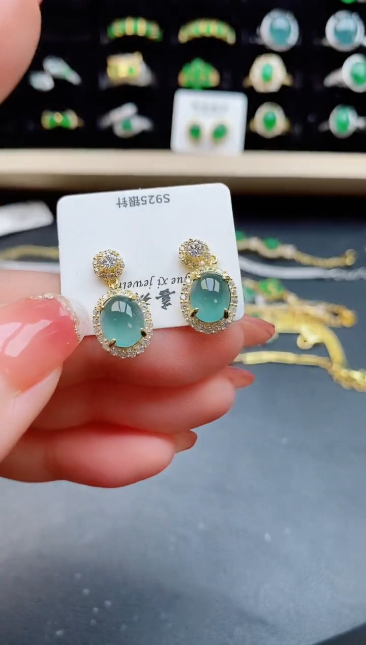 【闪购商品】翡翠耳饰银S925镶嵌1212