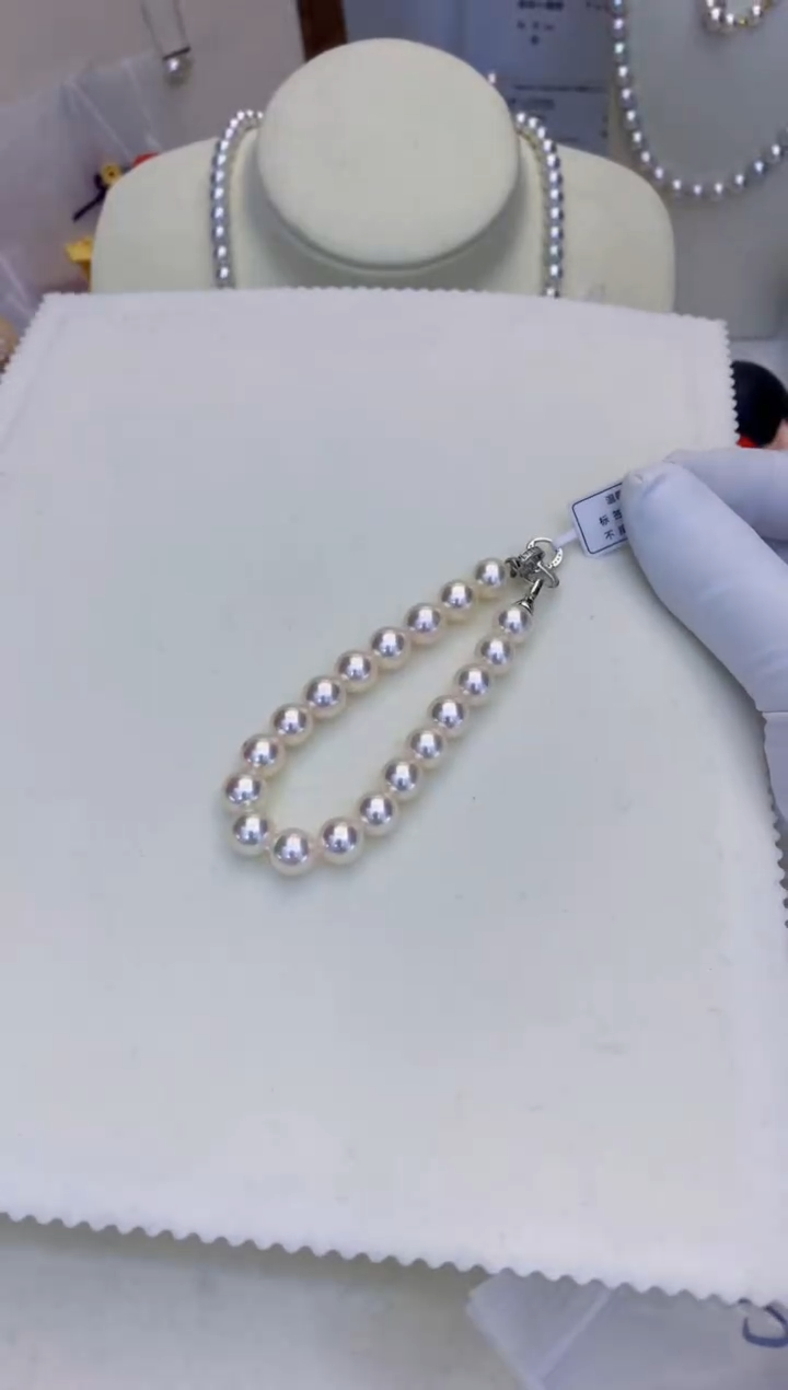 银S925镶嵌海水珍珠饰品8-8.5满珠链手链·奶奶的脸