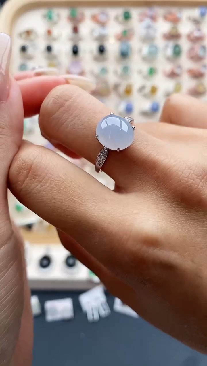 【闪购商品】翡翠戒指银S925镶嵌缅甸天然A货翡翠111    10-8