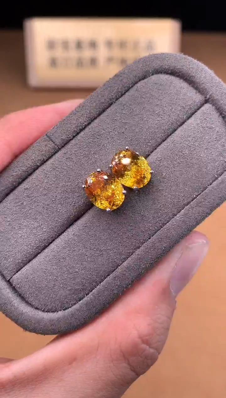 银S925镶嵌耳饰黄色碧玺3212