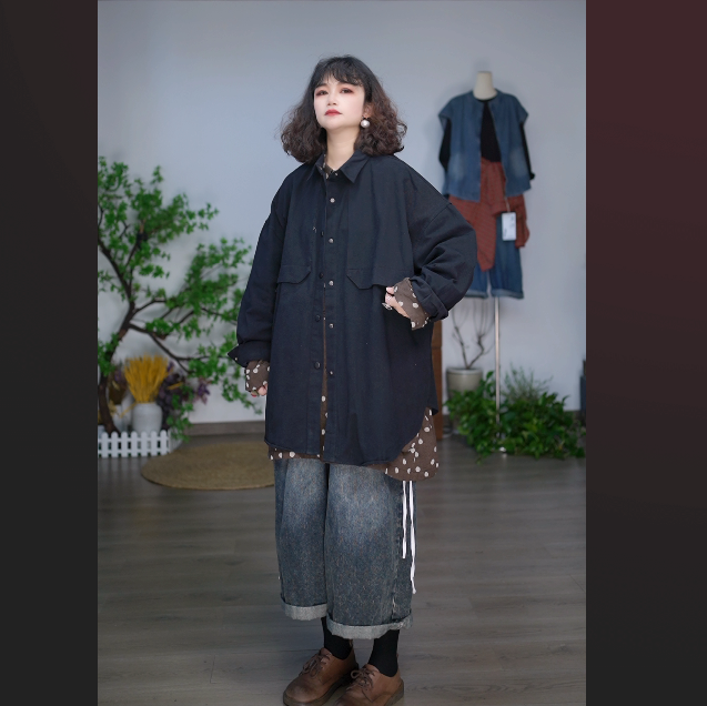 【若汐女装】欧版宽松休闲百搭设计款牛仔棉秋季复古外套8267