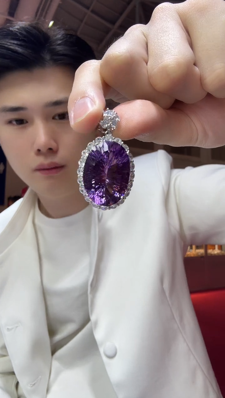 颈饰银S925镶嵌紫晶60ct净体帝王紫