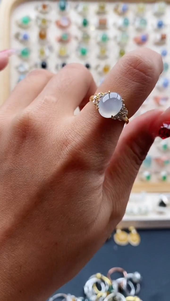 【闪购商品】翡翠戒指银S925镶嵌缅甸天然A货翡翠111 7+5