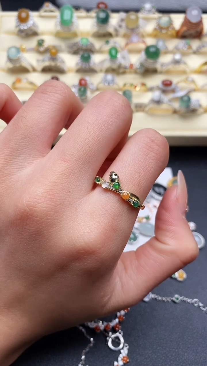 【闪购商品】翡翠戒指银S925镶嵌555555+7