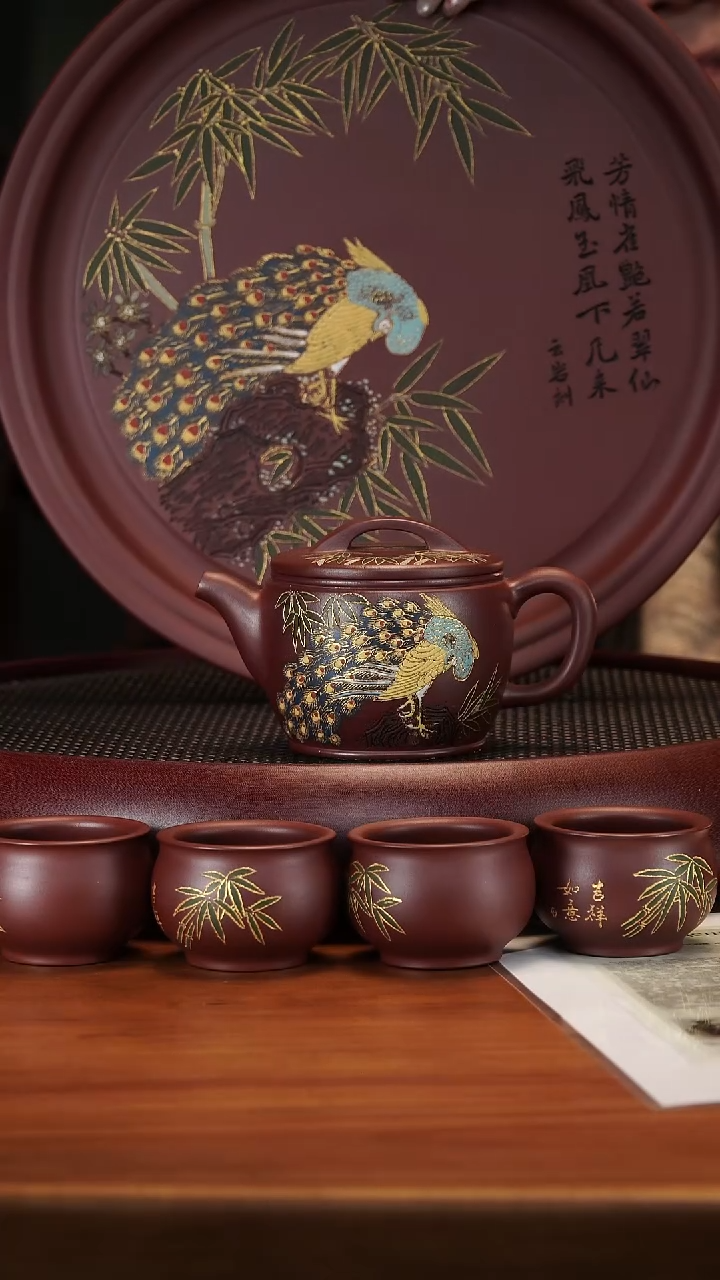 【闪购商品】紫砂茶壶2-53WPR汉瓦套组老紫泥250cc
