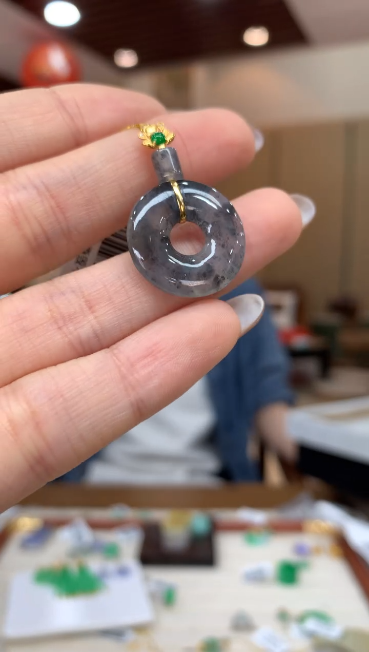 吊坠(不含链)18K金镶嵌翡翠甜甜圈