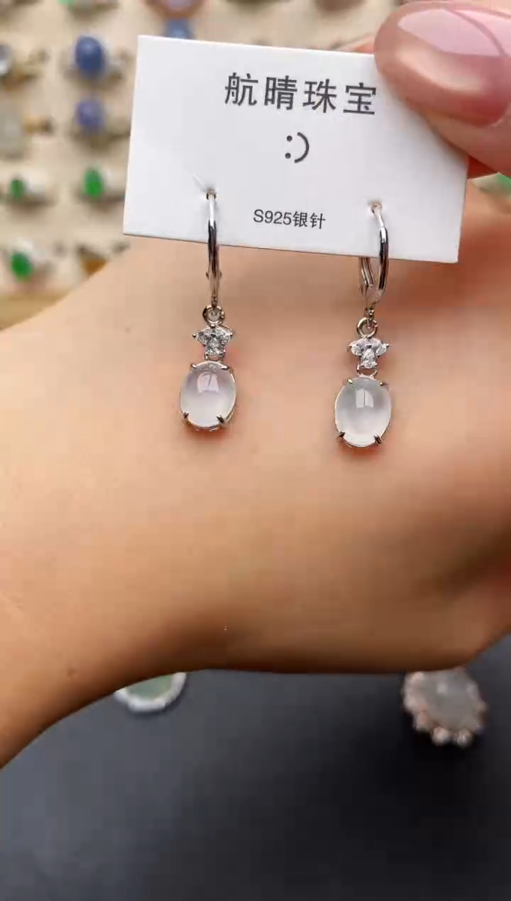 翡翠银S925镶嵌耳饰一物一证一礼盒