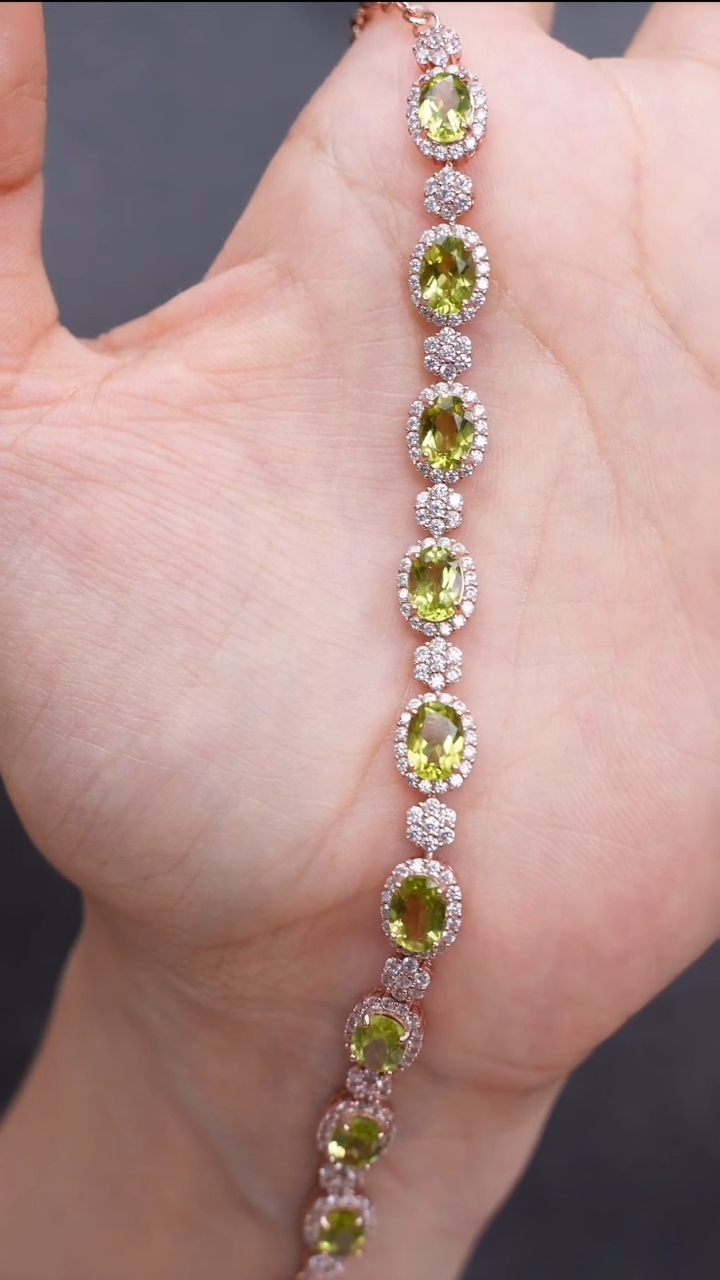 手链银S925镶嵌橄榄石手链