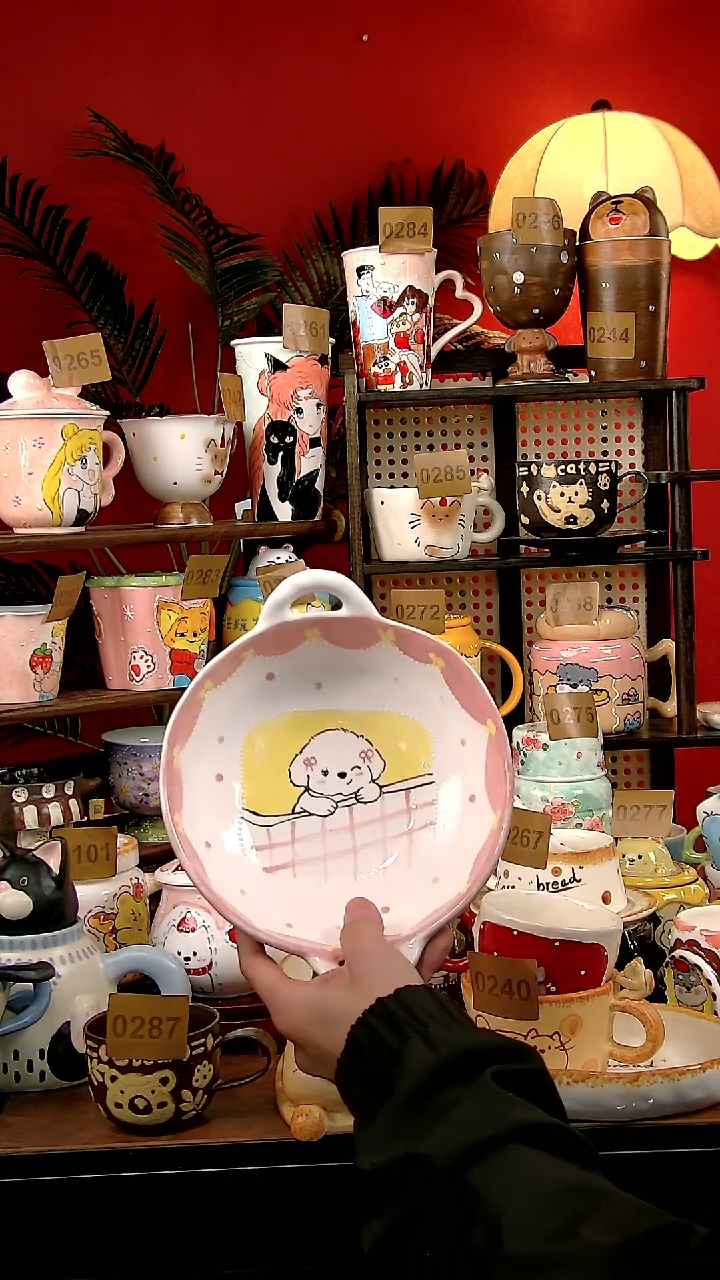 碗瓷DIY景德镇创意手工陶瓷卡通风双耳狗狗泡面碗