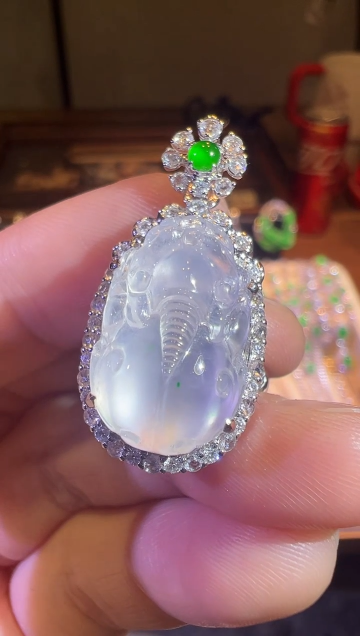 【闪购商品】翡翠吊坠(赠链)18K金镶嵌玻璃种貔貅戒指吊坠两用