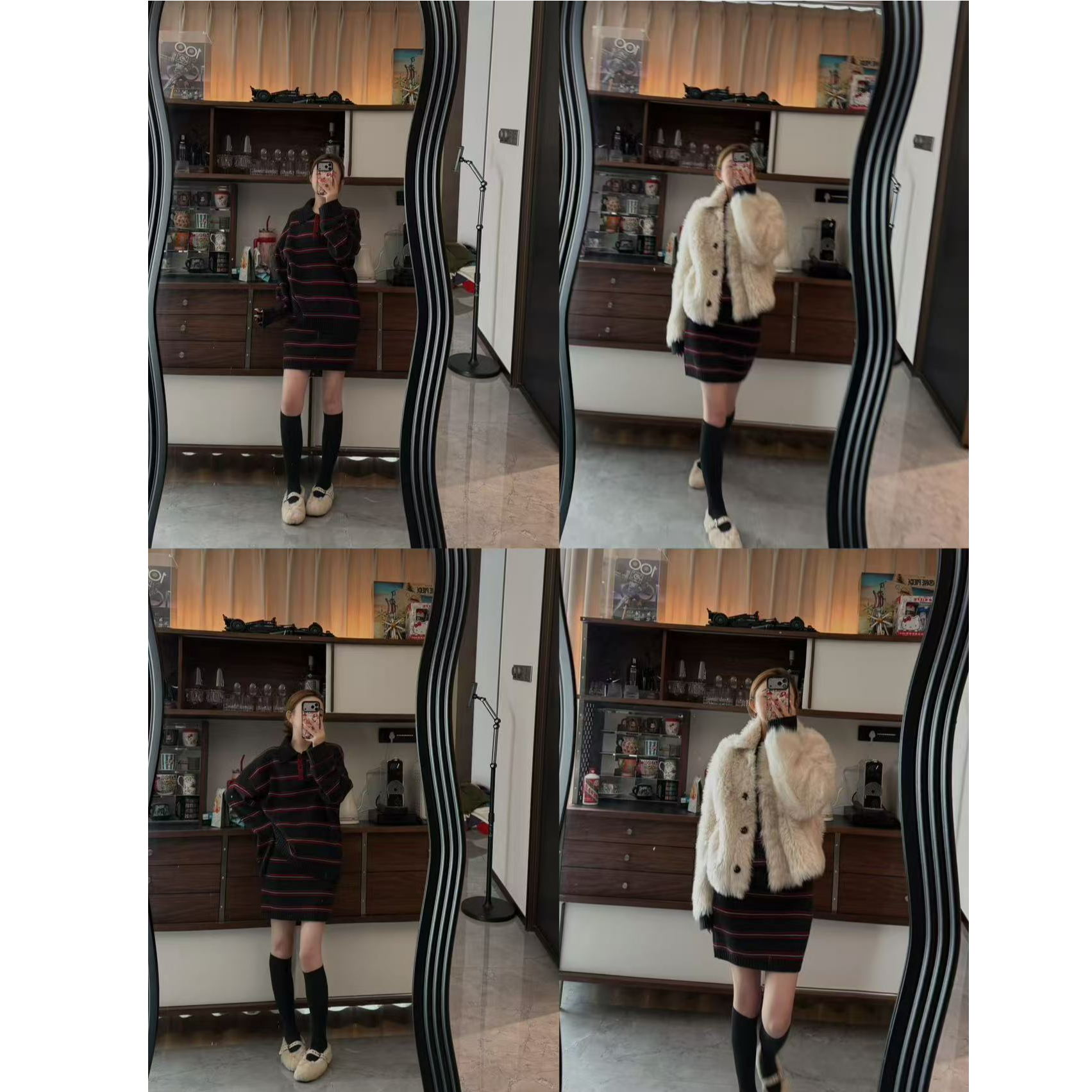 十三行白白家-复古缪感～冬季新款100绵羊毛套装条纹polo#25073-19