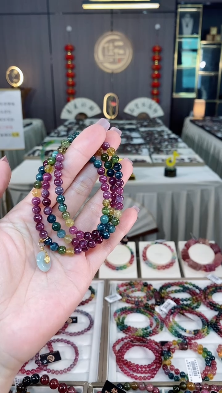 未镶嵌老矿碧玺彩虹三圈手串5mm+碧玺hon多样性发货一条